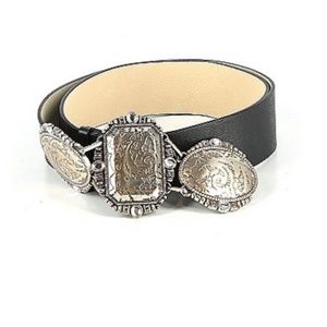 CHICOS Chunky Black Leather Belt with Rhinestones - Size Medium/Large Adjustable